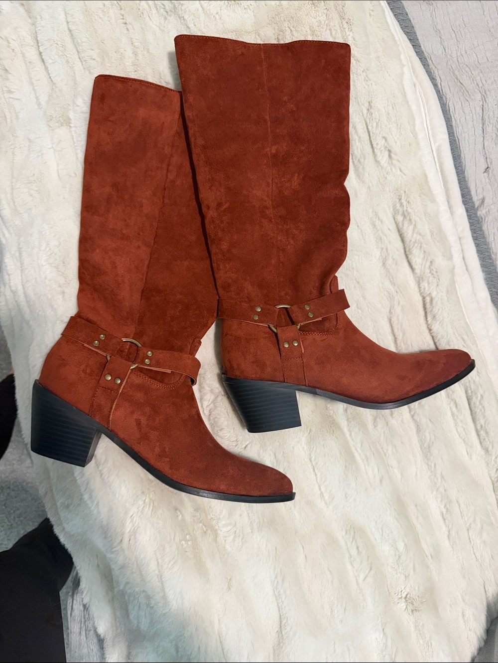Lulu's Rust Suede Mid-Calf Heeled Boots